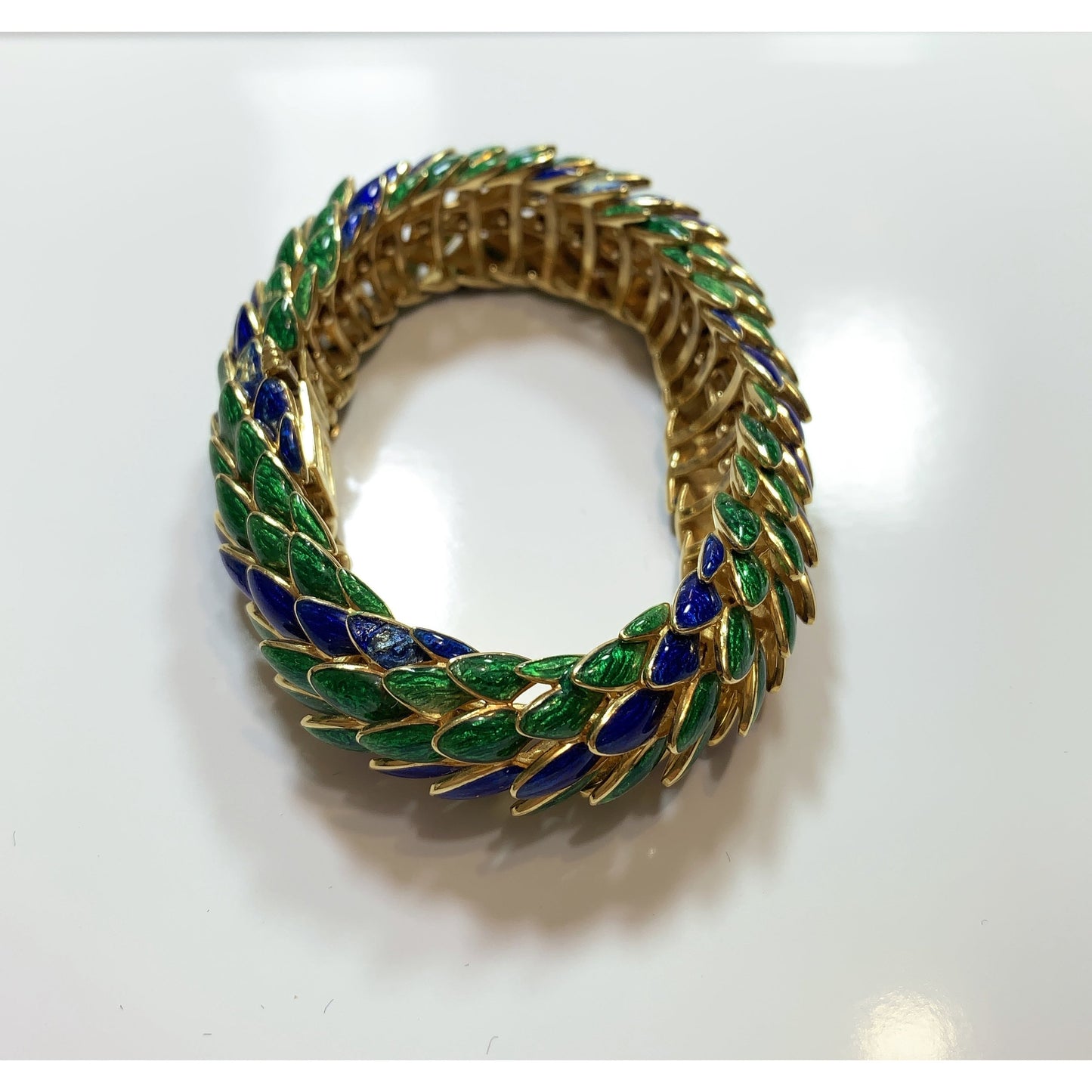 Rare & Vintage David Webb Two Tone Enamel 18 kt Gold Snake Bracelet