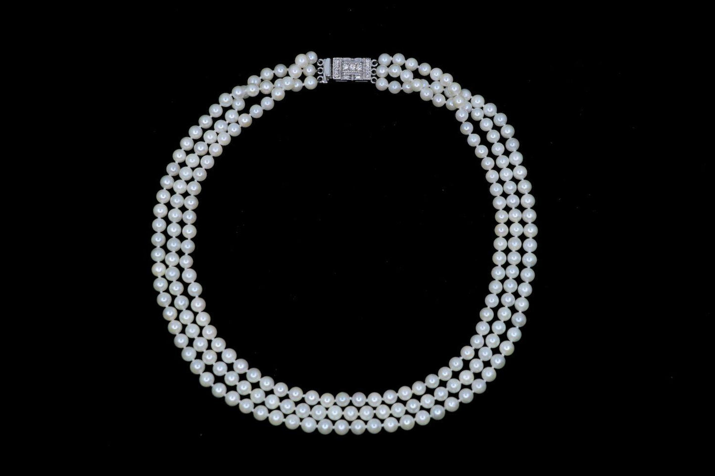 Vintage 14K White Gold Diamond Muti-Stand Pearl Necklace
