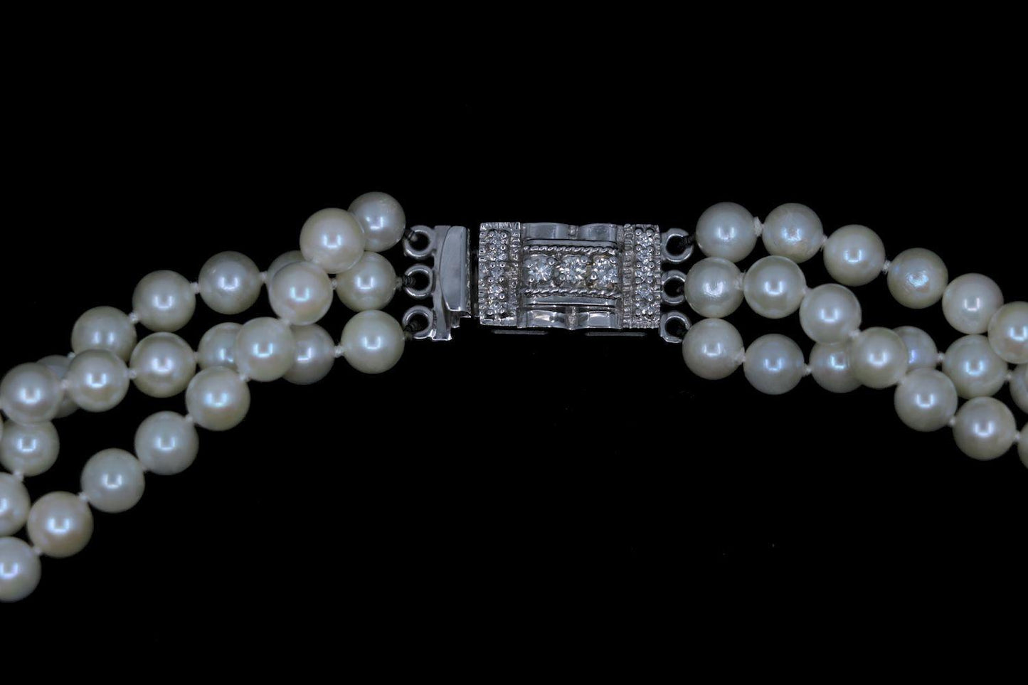 Vintage 14K White Gold Diamond Muti-Stand Pearl Necklace