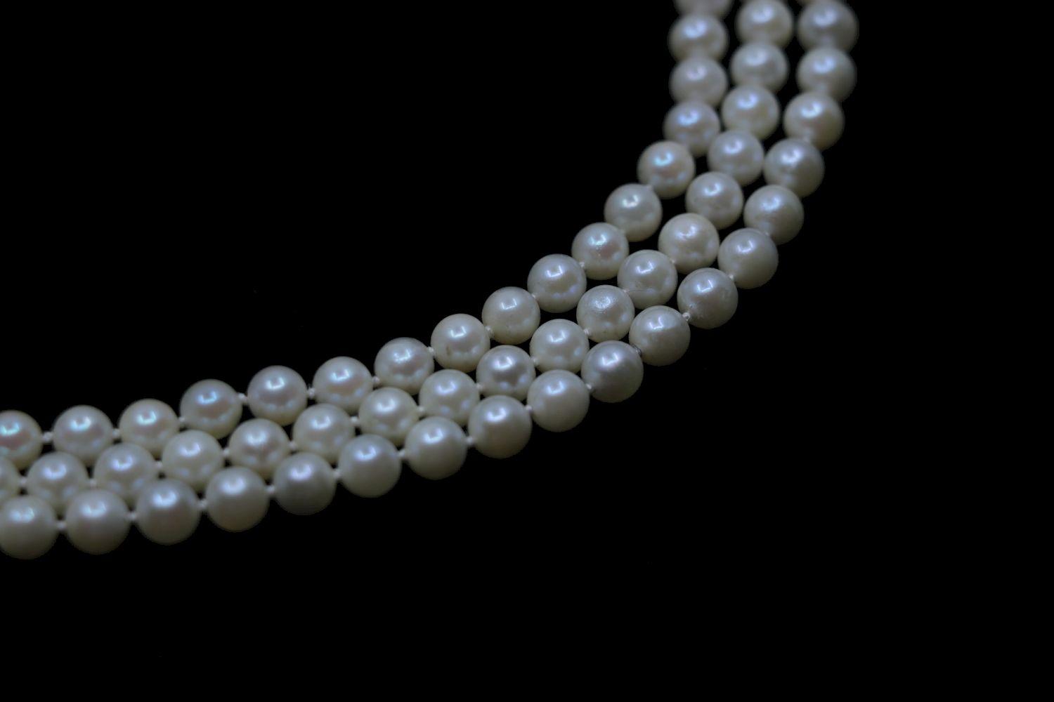 Vintage 14K White Gold Diamond Muti-Stand Pearl Necklace