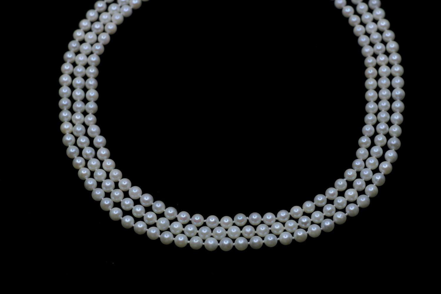 Vintage 14K White Gold Diamond Muti-Stand Pearl Necklace