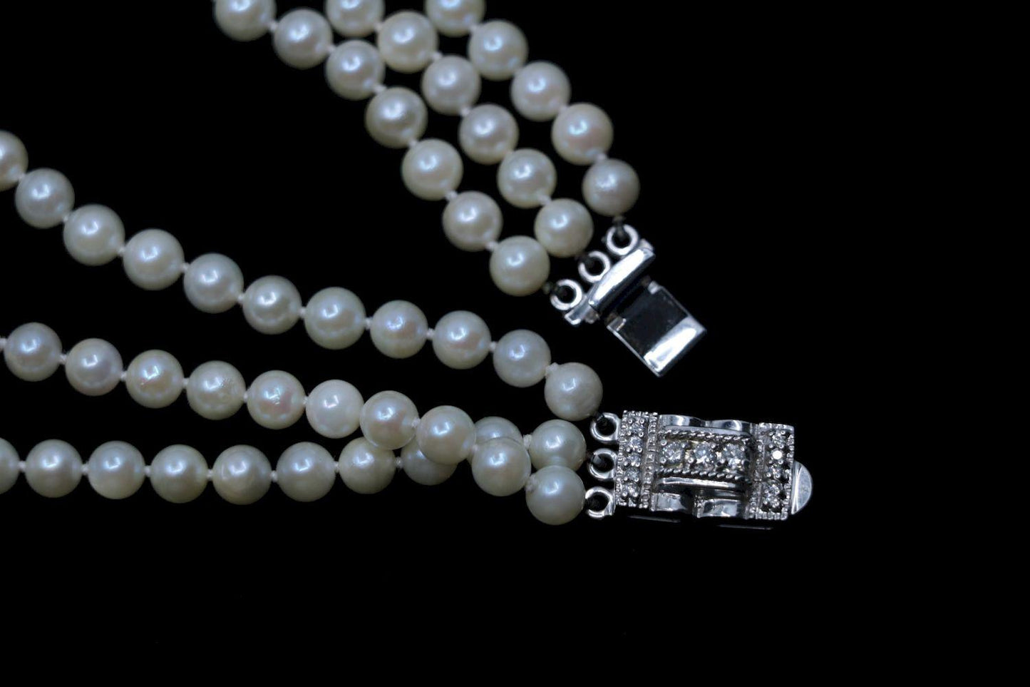 Vintage 14K White Gold Diamond Muti-Stand Pearl Necklace