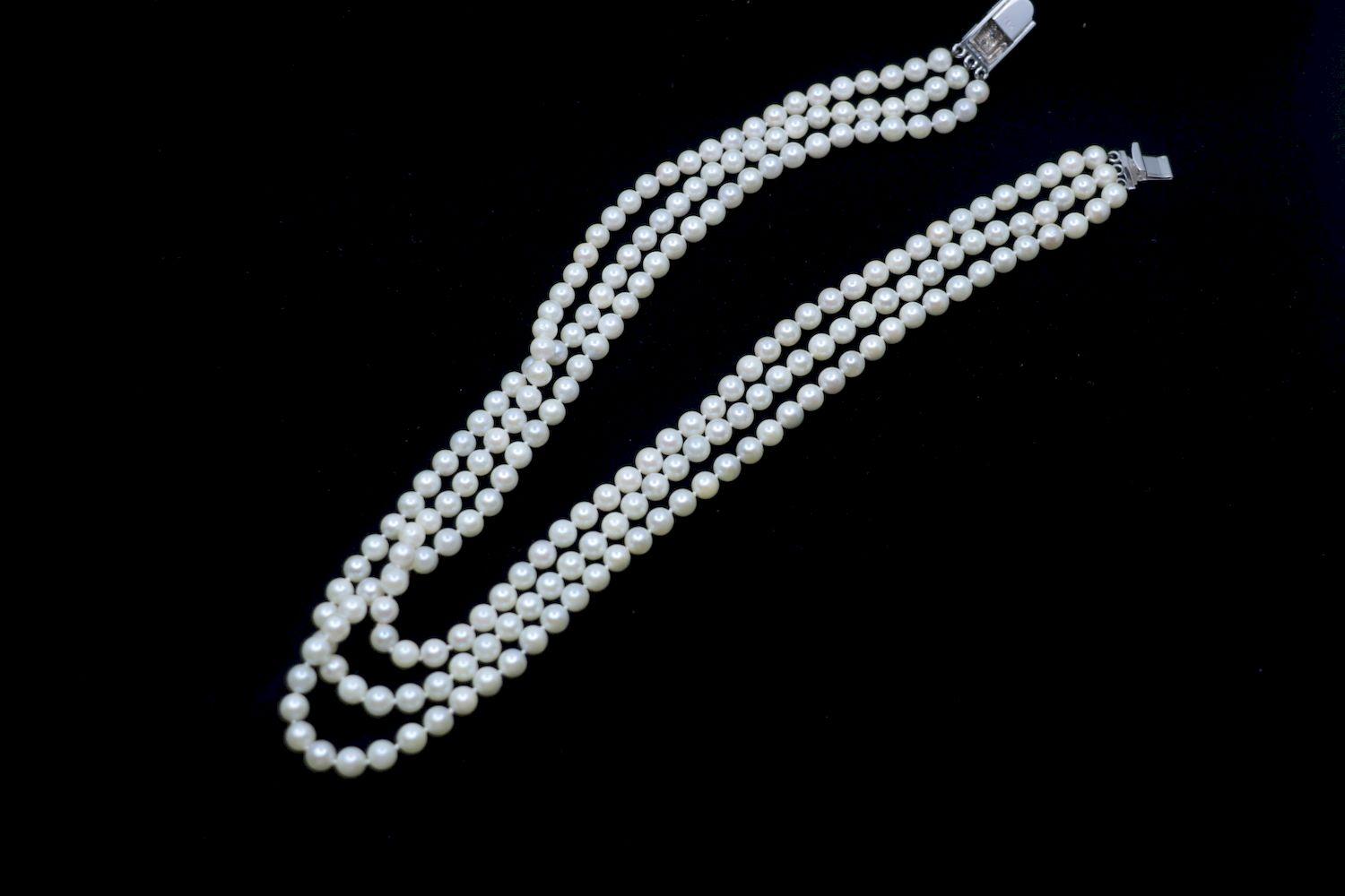 Vintage 14K White Gold Diamond Muti-Stand Pearl Necklace