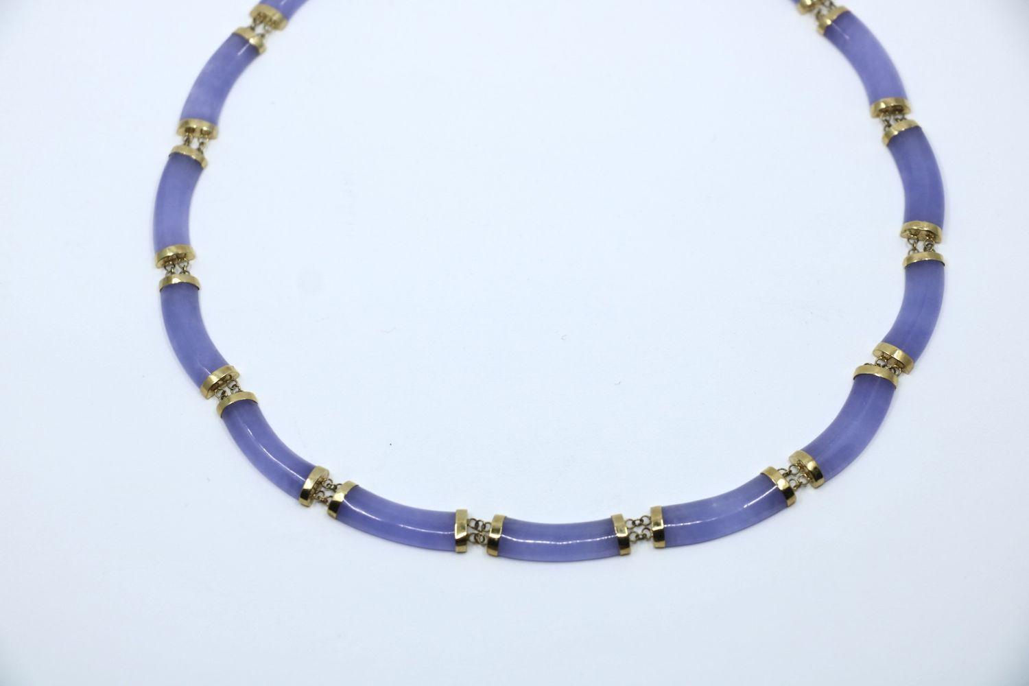 Vintage 14K Gold Lavender Jade Necklace