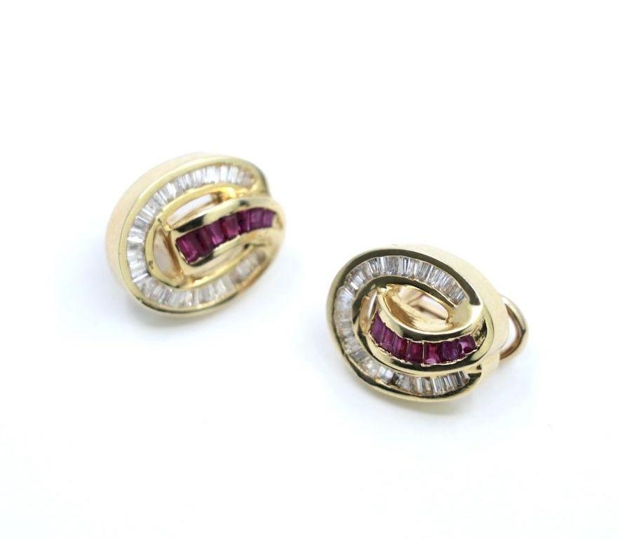 Vintage 14K Gold Ruby Diamond Stud Earring