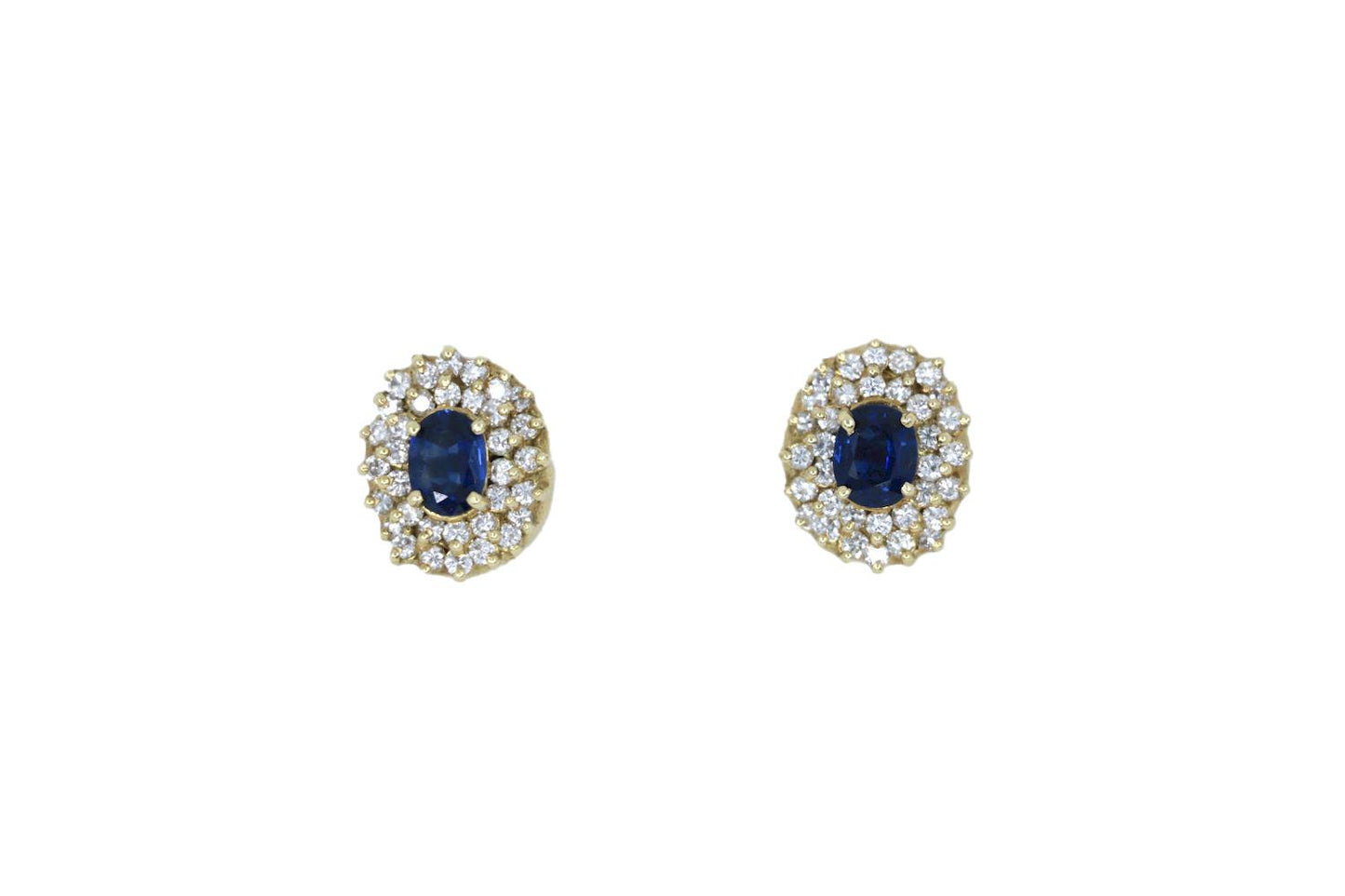 Vintage 18K Gold Diamond Blue Sapphire Stud Earrings