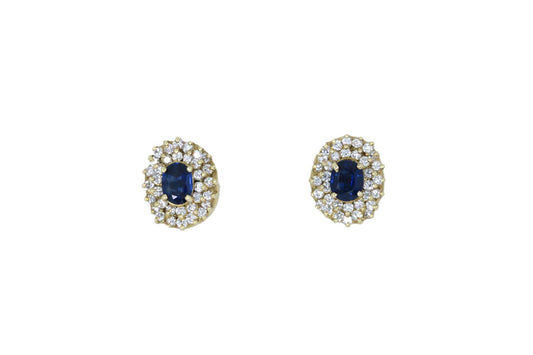 Vintage 18K Gold Diamond Blue Sapphire Stud Earrings