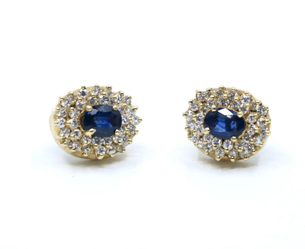 Vintage 18K Gold Diamond Blue Sapphire Stud Earrings