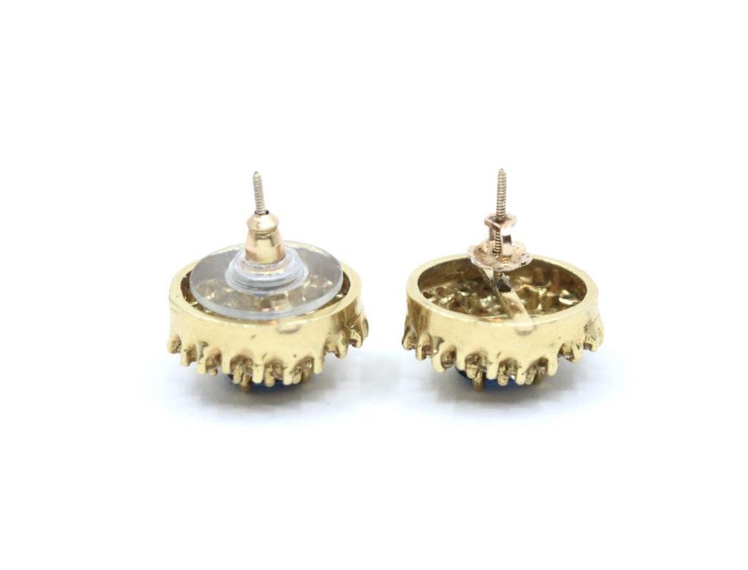 Vintage 18K Gold Diamond Blue Sapphire Stud Earrings
