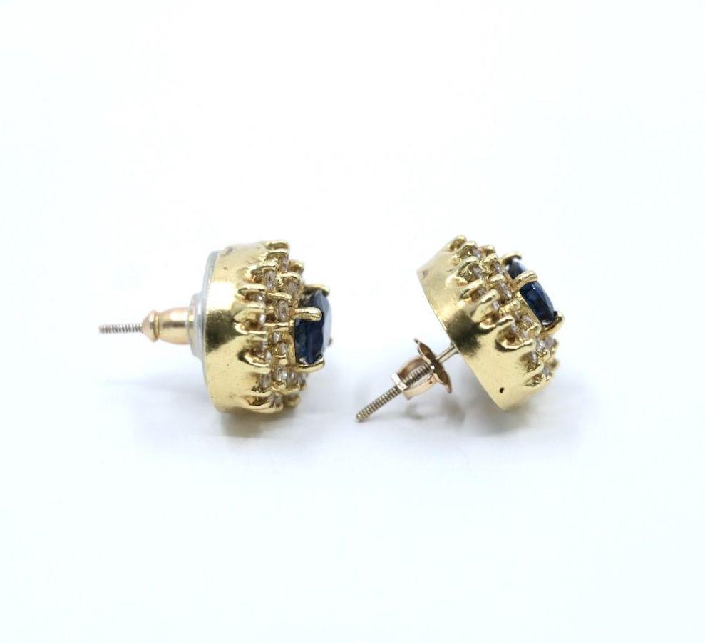 Vintage 18K Gold Diamond Blue Sapphire Stud Earrings