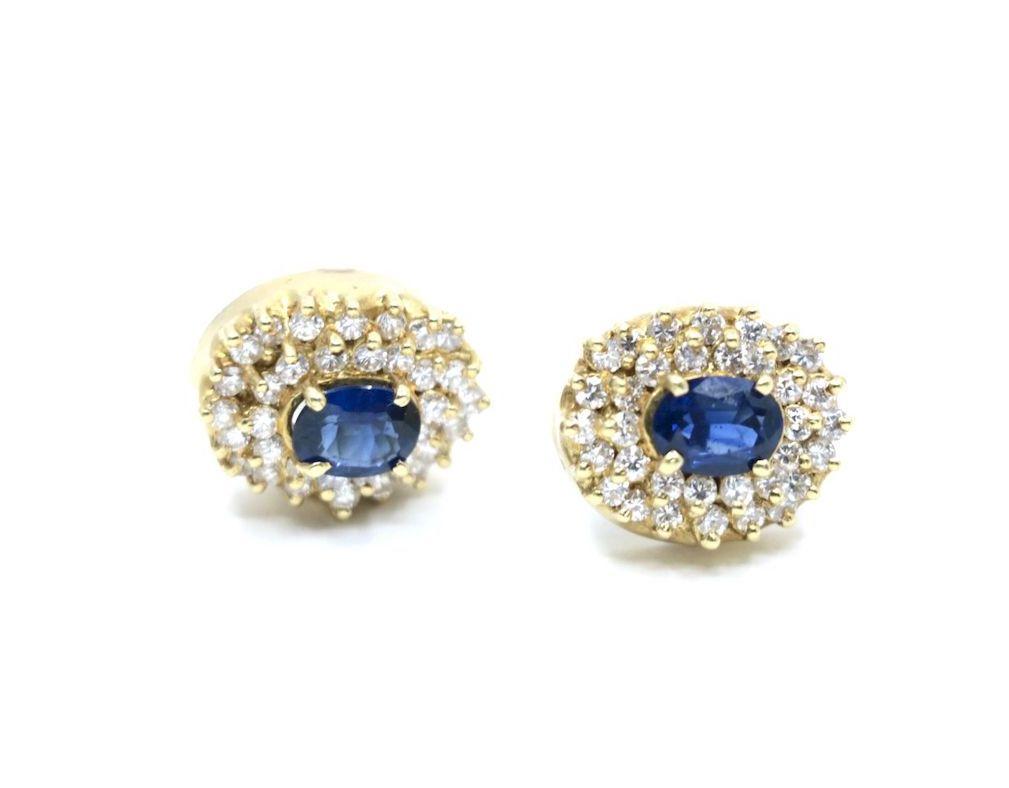 Vintage 18K Gold Diamond Blue Sapphire Stud Earrings