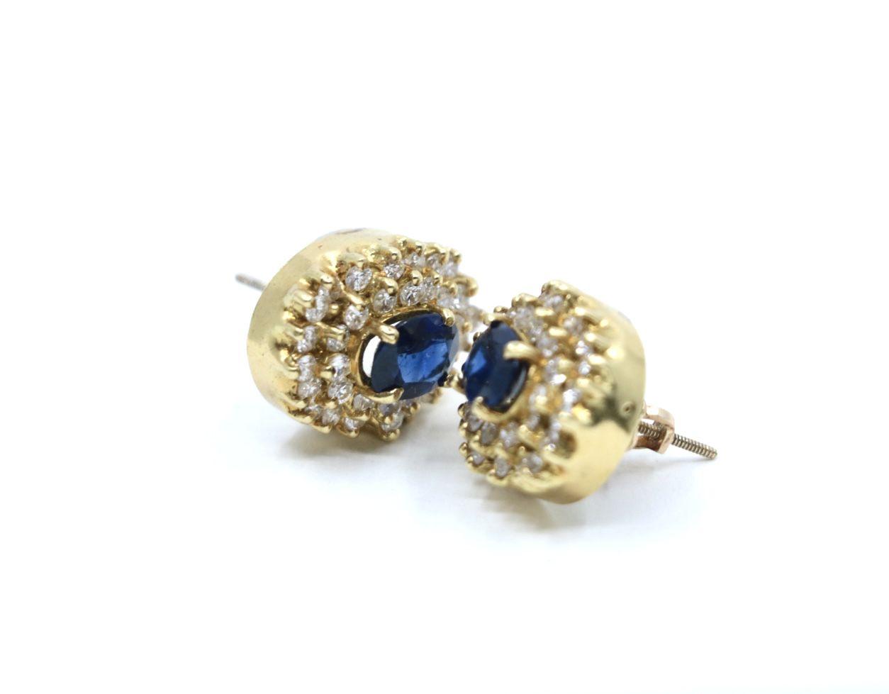 Vintage 18K Gold Diamond Blue Sapphire Stud Earrings