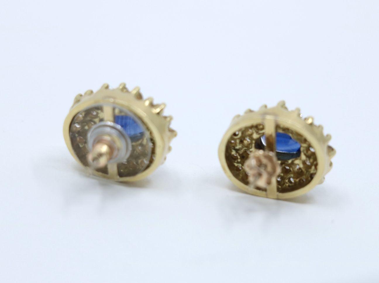 Vintage 18K Gold Diamond Blue Sapphire Stud Earrings