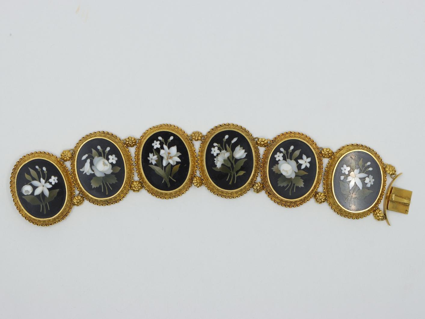 Victorian 18K Gold Pietra Dura Bracelet