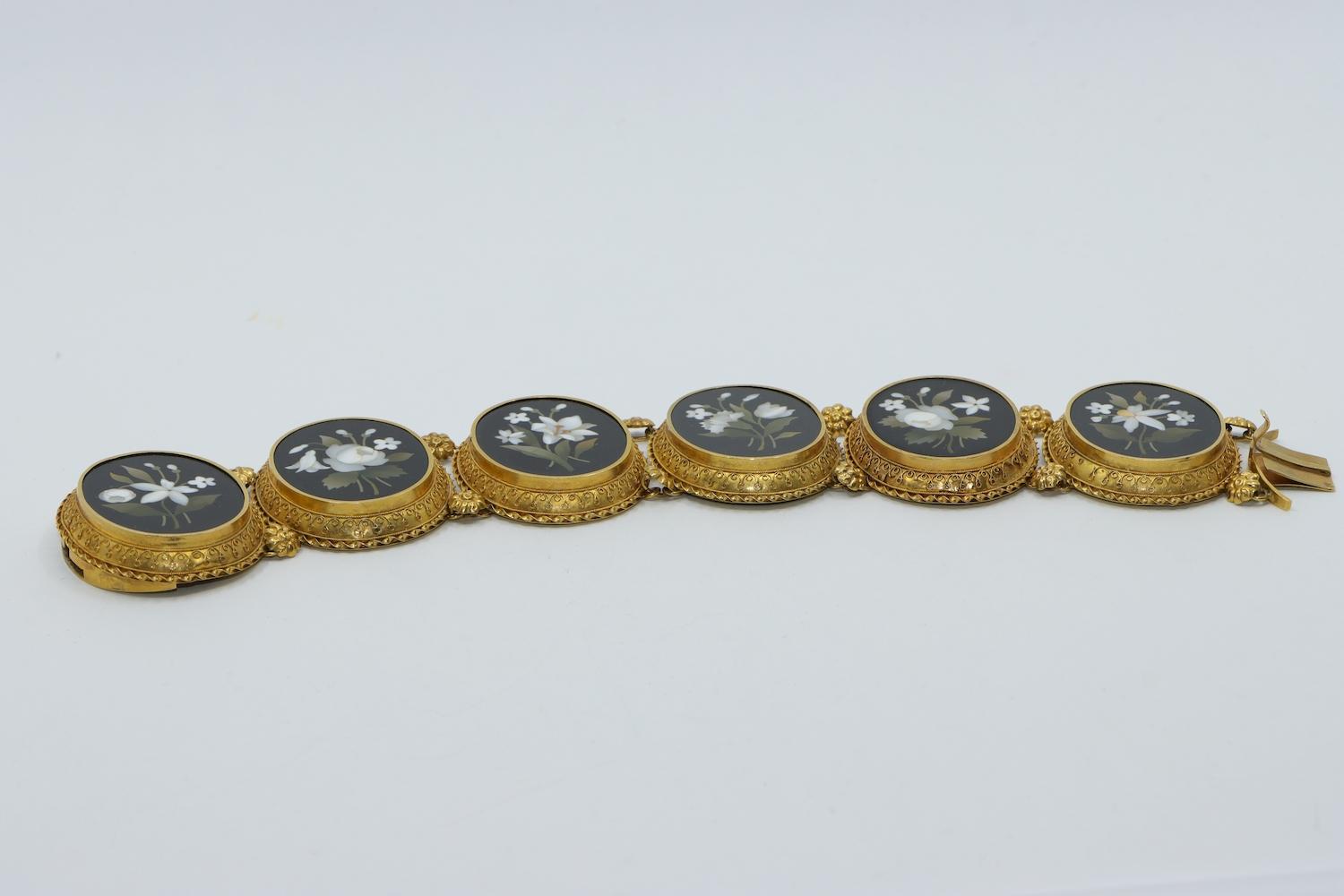 Victorian 18K Gold Pietra Dura Bracelet