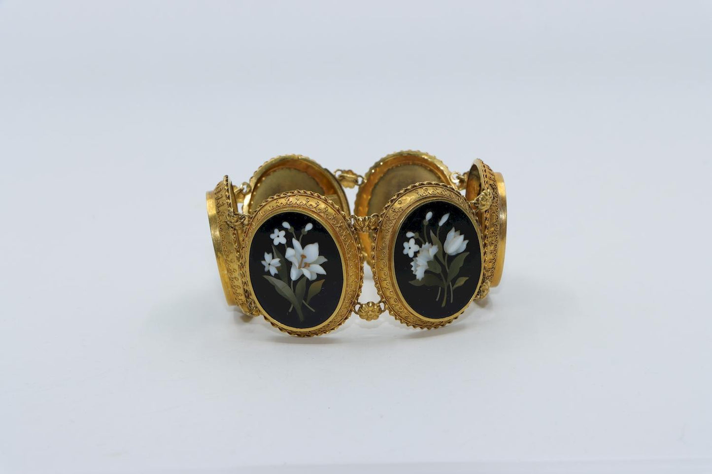 Victorian 18K Gold Pietra Dura Bracelet