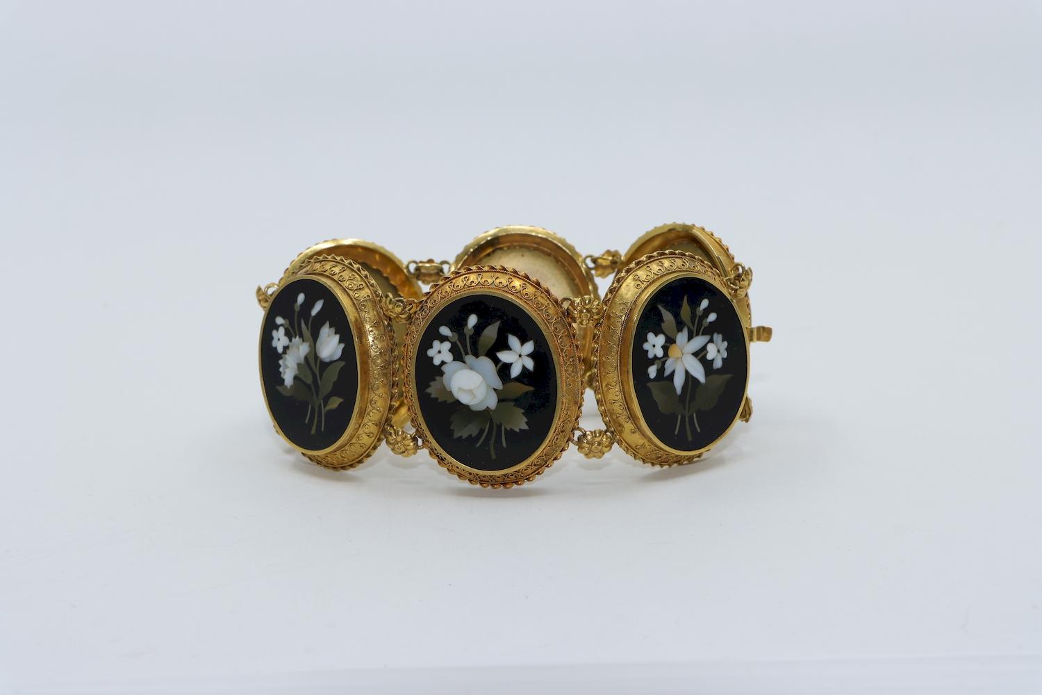 Victorian 18K Gold Pietra Dura Bracelet