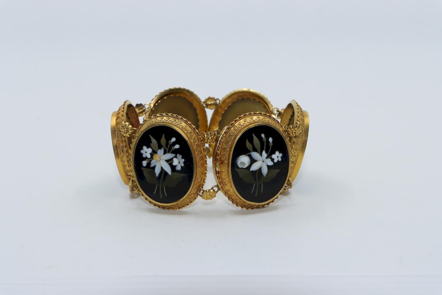 Victorian 18K Gold Pietra Dura Bracelet