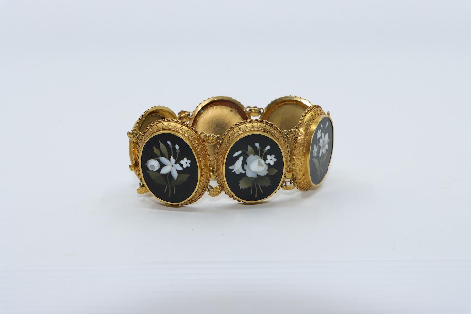 Victorian 18K Gold Pietra Dura Bracelet