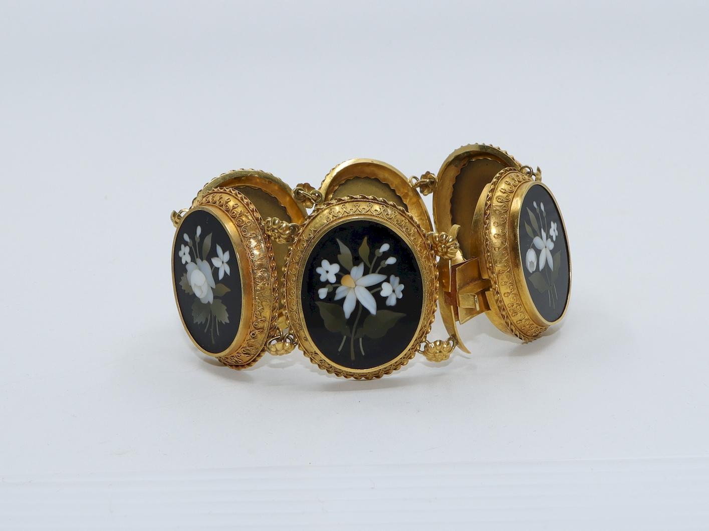 Victorian 18K Gold Pietra Dura Bracelet