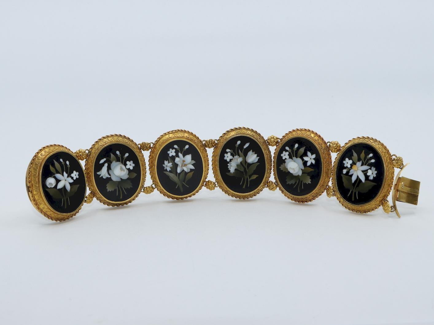 Victorian 18K Gold Pietra Dura Bracelet