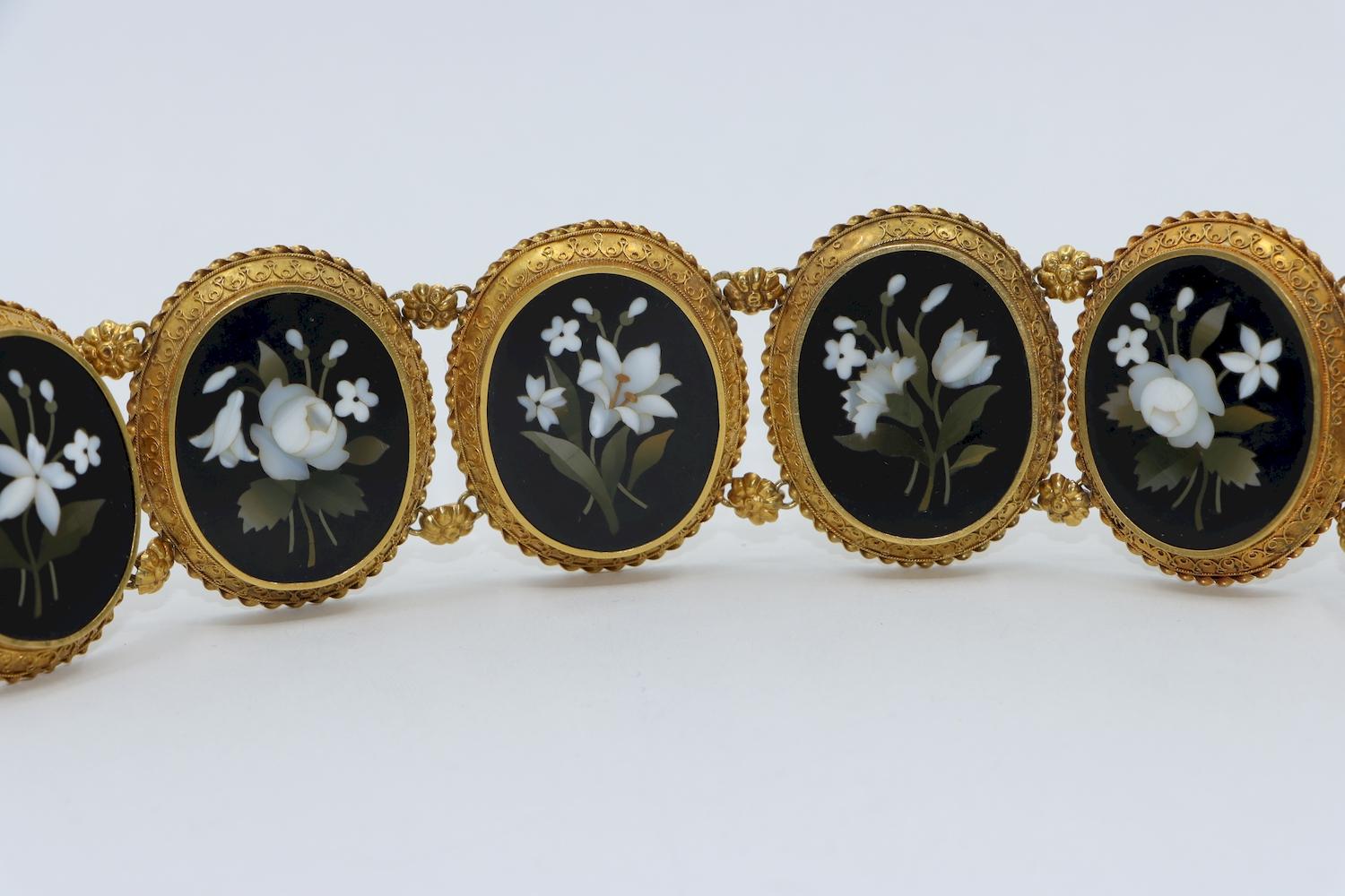 Victorian 18K Gold Pietra Dura Bracelet