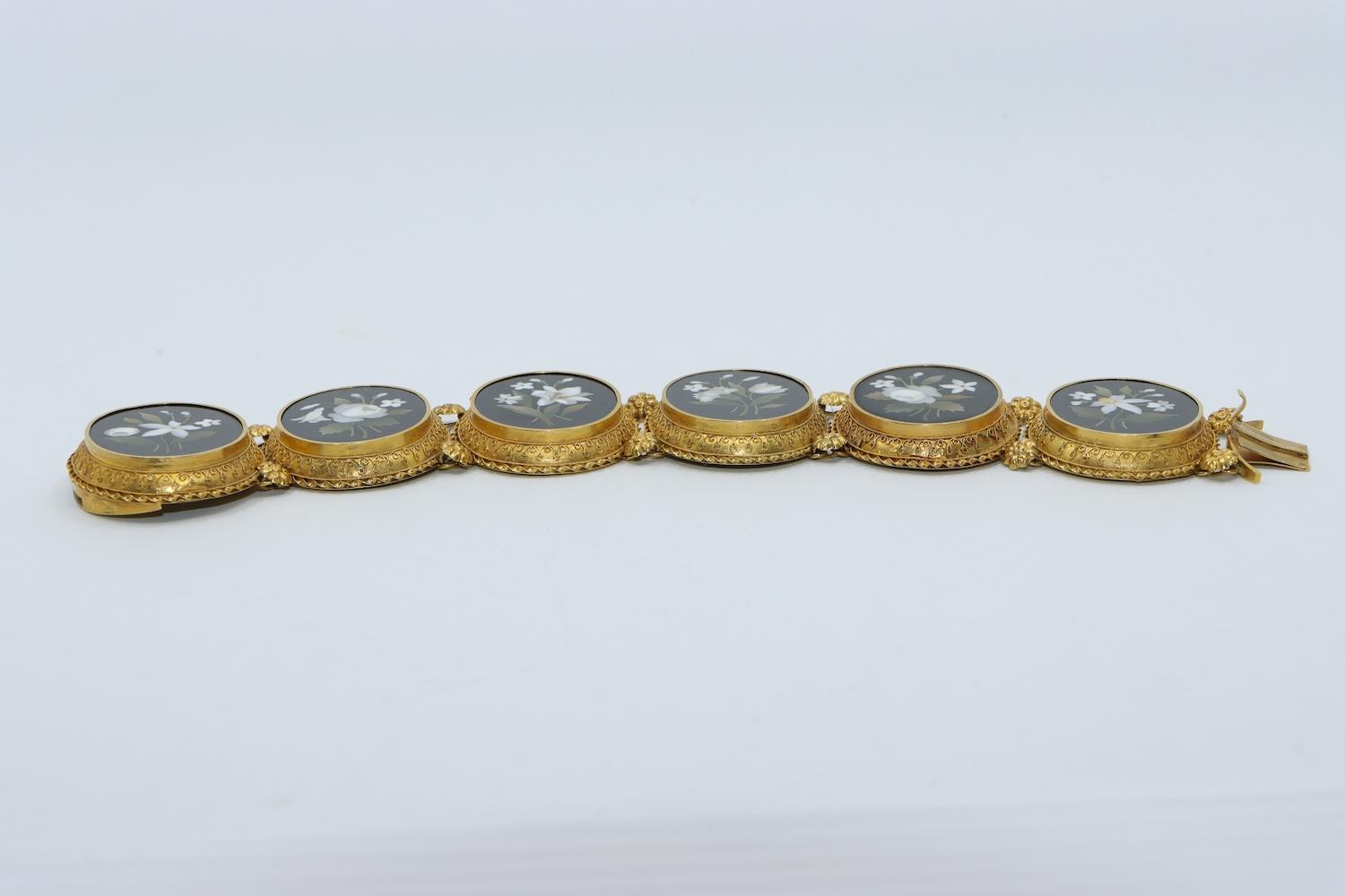 Victorian 18K Gold Pietra Dura Bracelet