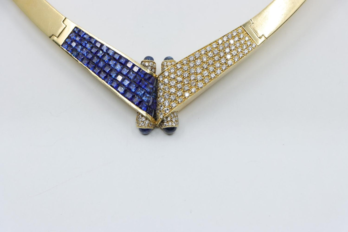 Vintage 18K Gold Sapphire Diamond Torque Necklace