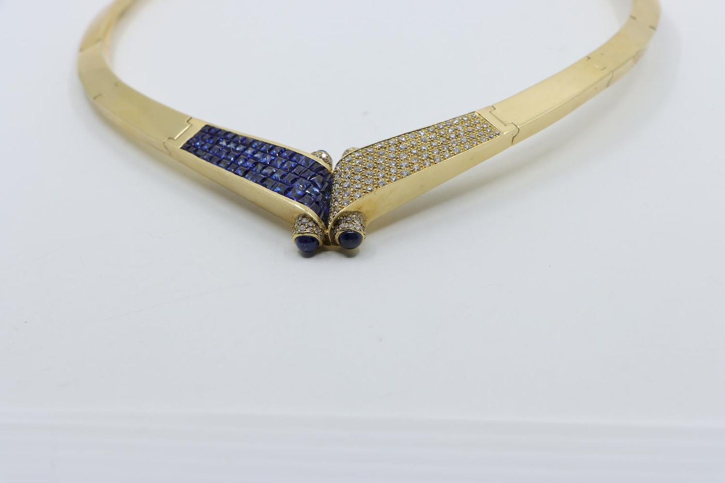 Vintage 18K Gold Sapphire Diamond Torque Necklace