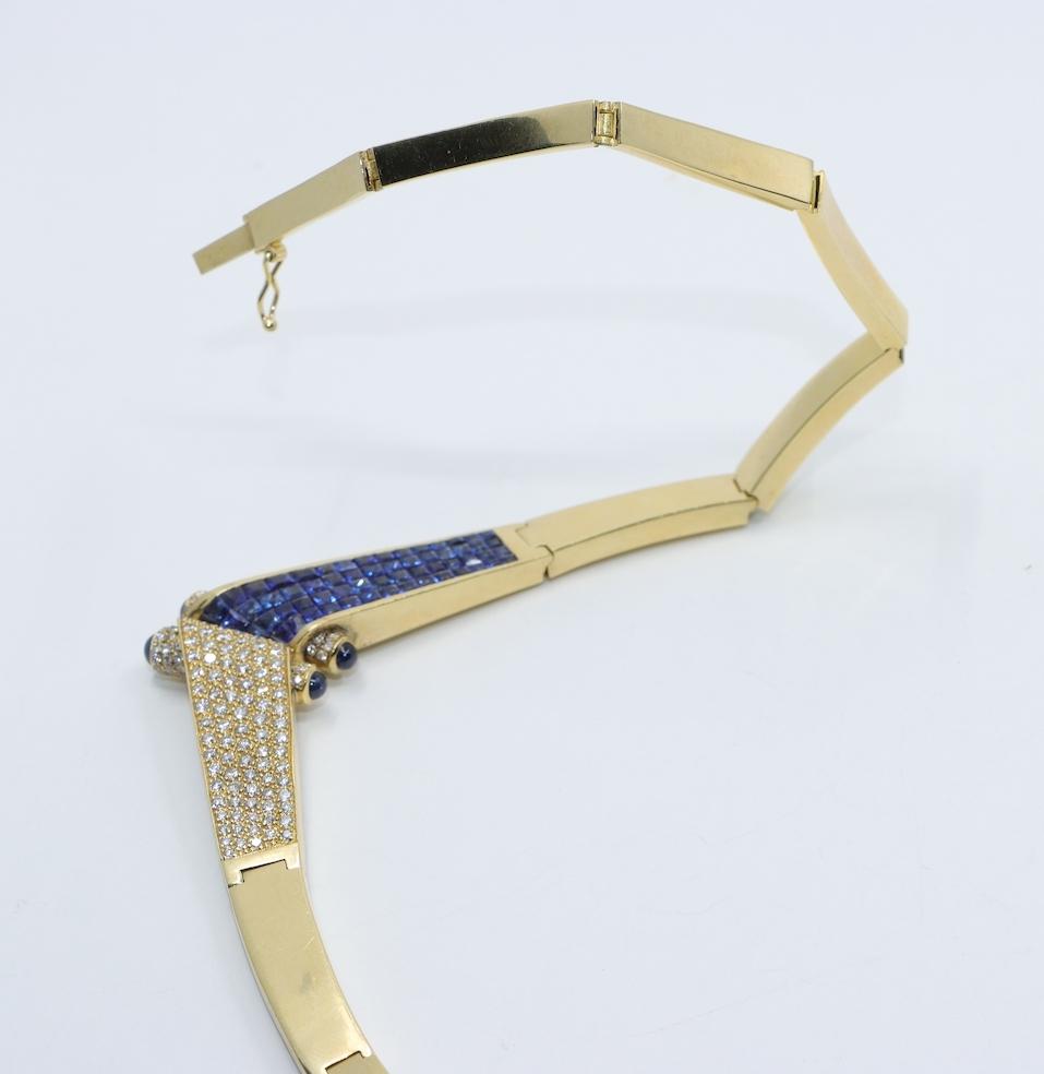 Vintage 18K Gold Sapphire Diamond Torque Necklace