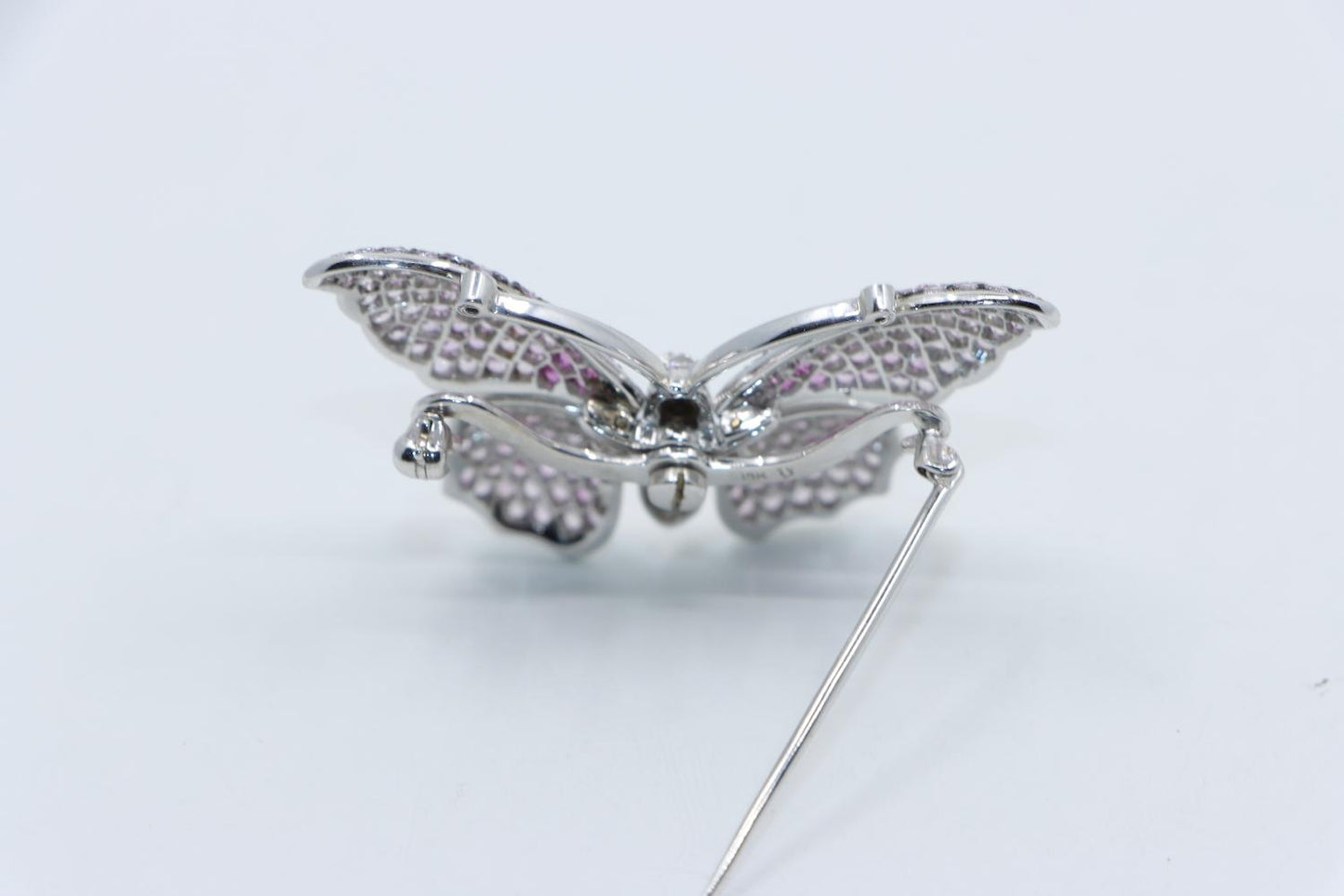 Vintage 18K White Gold Pink Sapphire Diamond Butterfly Brooch Pin