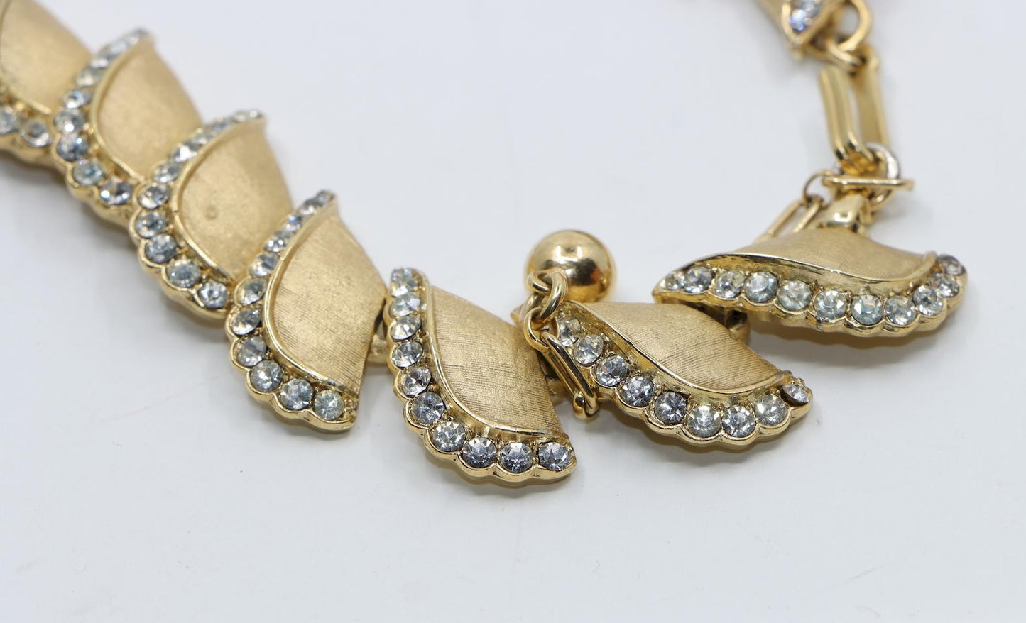 Vintage Trifari Gold Tone Rhinestones Bracelet & Necklace Set